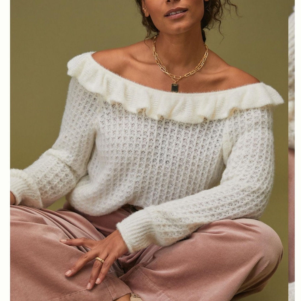 Anthropologie Ruffled Boat Neck Knit Sweater - Picture 14 of 15